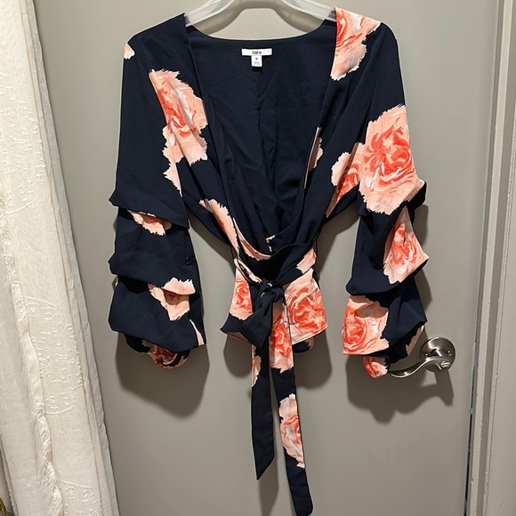 Bar III Pink and Blue Ruffled Wrap Blouse Sz Med new - Picture 2 of 11